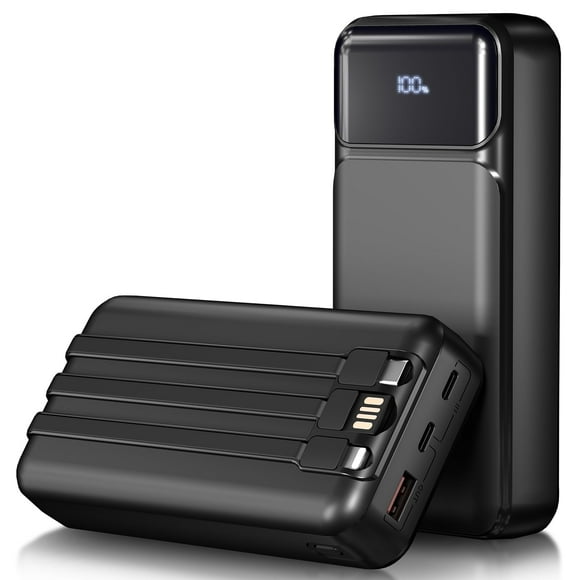 49800mAh Power Bank Portable Charger with Built in Cables,4 Outputs 3 Inputs 22.5W Fast Charger with LED Display Battery Pack Compatible with iPhone,Android-Camping,Hiking,Travel Essentials(Black)