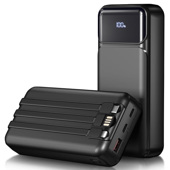 49800mAh Power Bank Portable Charger with Built in Cables,4 Outputs 3 Inputs 22.5W Fast Charging with LED Display Battery Pack Compatible for iPhone Charger-Camping,Hiking,Travel Essentials(Black)