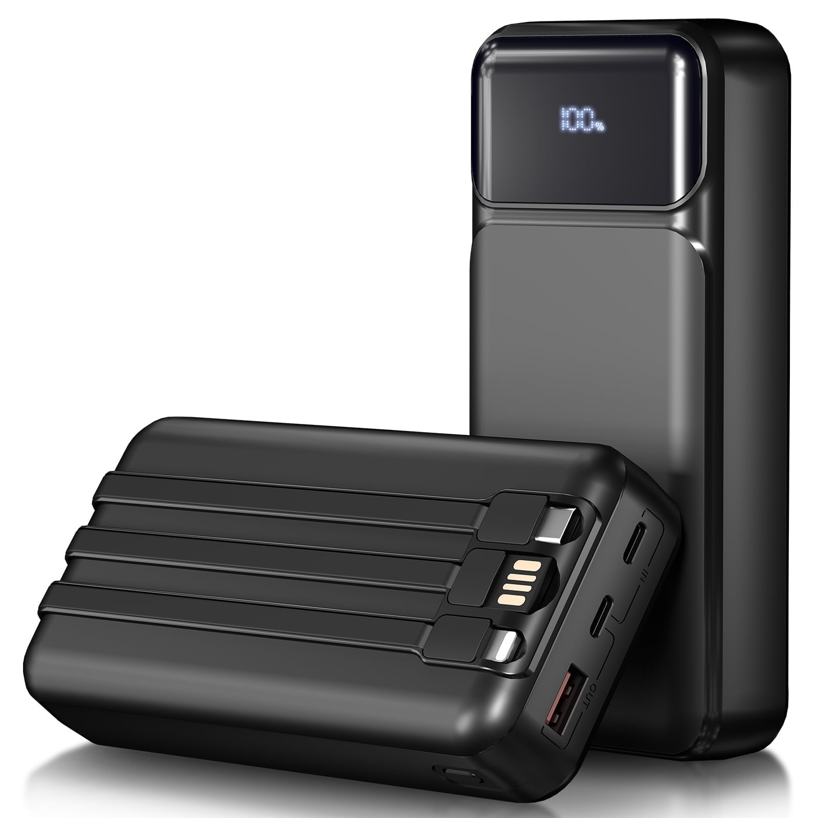 49800mAh Power Bank Portable Charger with Built in Cables,4 Outputs 3 Inputs 22.5W Fast Charger with LED Display Battery Pack Compatible with iPhone,Android-Camping,Hiking,Travel Essentials(Black)