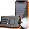 thumbnail image 1 of 49800mAh Solar Power Bank Portable Solar Charger Built in 3 Cables and 5W Wireless Charger Power Bank,Built-in Super Bright Flashlight,Battery Pack Suitable for Outdoor Camping Hiking(Orange﻿), 1 of 9