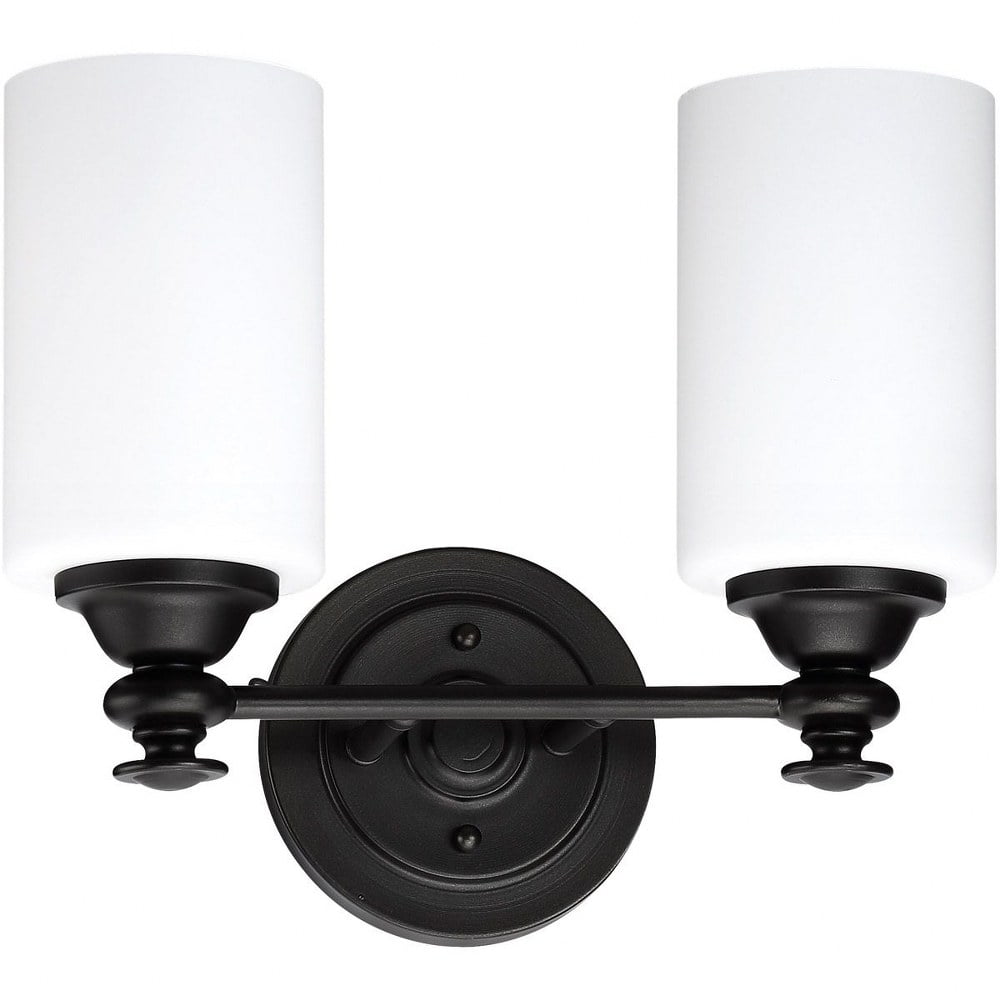 Espresso Brown Cylinder Wall Sconce with White Glass Shades
