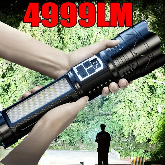 4999LM Ultra Bright Torch, Powerful LED Torchlight, Integrated Battery Tactical Torch, Rechargeable Compact Torch, Ideal for Outdoor Activities, Hunting, Fishing, And More