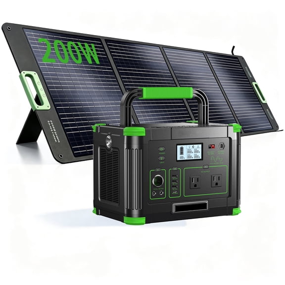 499W Portable Power Station with 200W Foldable Solar Panel Kit Pure Sine Wave AC Outlet Battery Generator for Outdoor Camping Emergency Power Supply