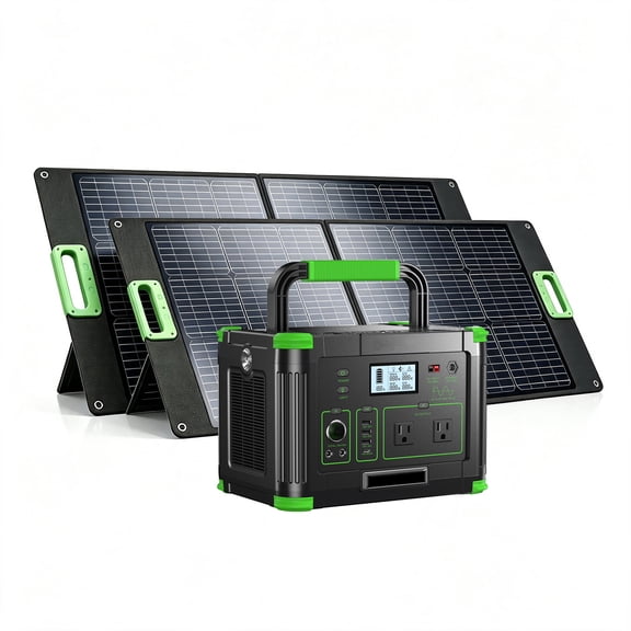 499W Portable Power Station 518Wh Generator with 2 100W Foldable Solar Panels for Camping RV Home Emergency High Efficiency Monocrystalline Panel
