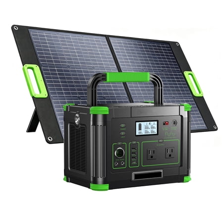 499W Portable Power Station and 100W Foldable Solar Panel Bundle with Adjustable Stand and Parallel Cable for Outdoor RV Camping Emergency Backup