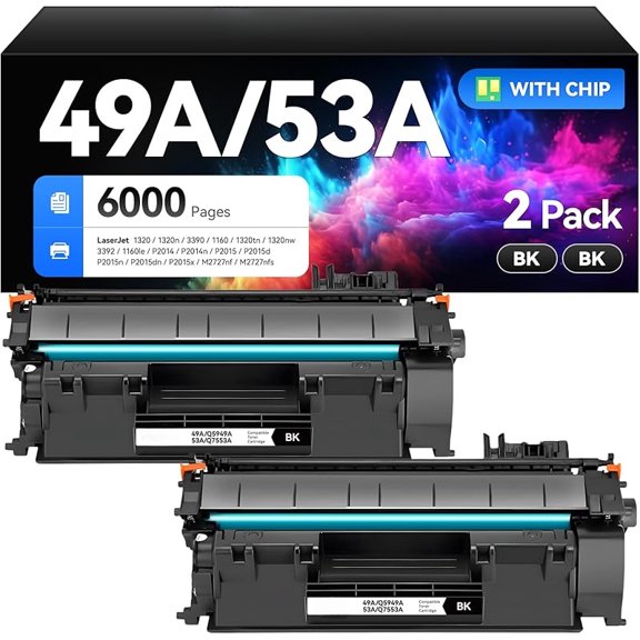 49A 1320 Toner Cartridge 2-Pack Replacement for 49A Q5949A 53A Q7553A 49X Q5949X 53X Q7553X Toner Compatible with HP Laserjet 1320n 3390 1160 1320tn 1320nw 3392 P2014 P2015 P2015dn MFP M2727nf