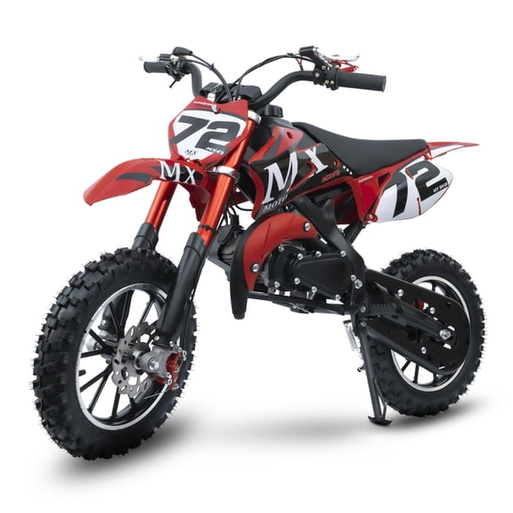 Kids Dirt Bike 49cc Gas Powered - 2-Stroke Off-Road Motorcycle for Ages 13 , 24 MPH Max Speed with Shock Absorber & Dual Disc Brakes，Kill Switch, Max Load 220LBS RED