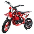 thumbnail image 1 of 49CC 2-Stroke Gas Powered Kids Gas Dirt Bike, Dual Disc Brakes, Front & Rear Shock, 10" Off-Road Tires, 22 MPH Top Speed, 132 LBS Max Load, Mini Dirtbike for Kids 8-14, Red, 1 of 7