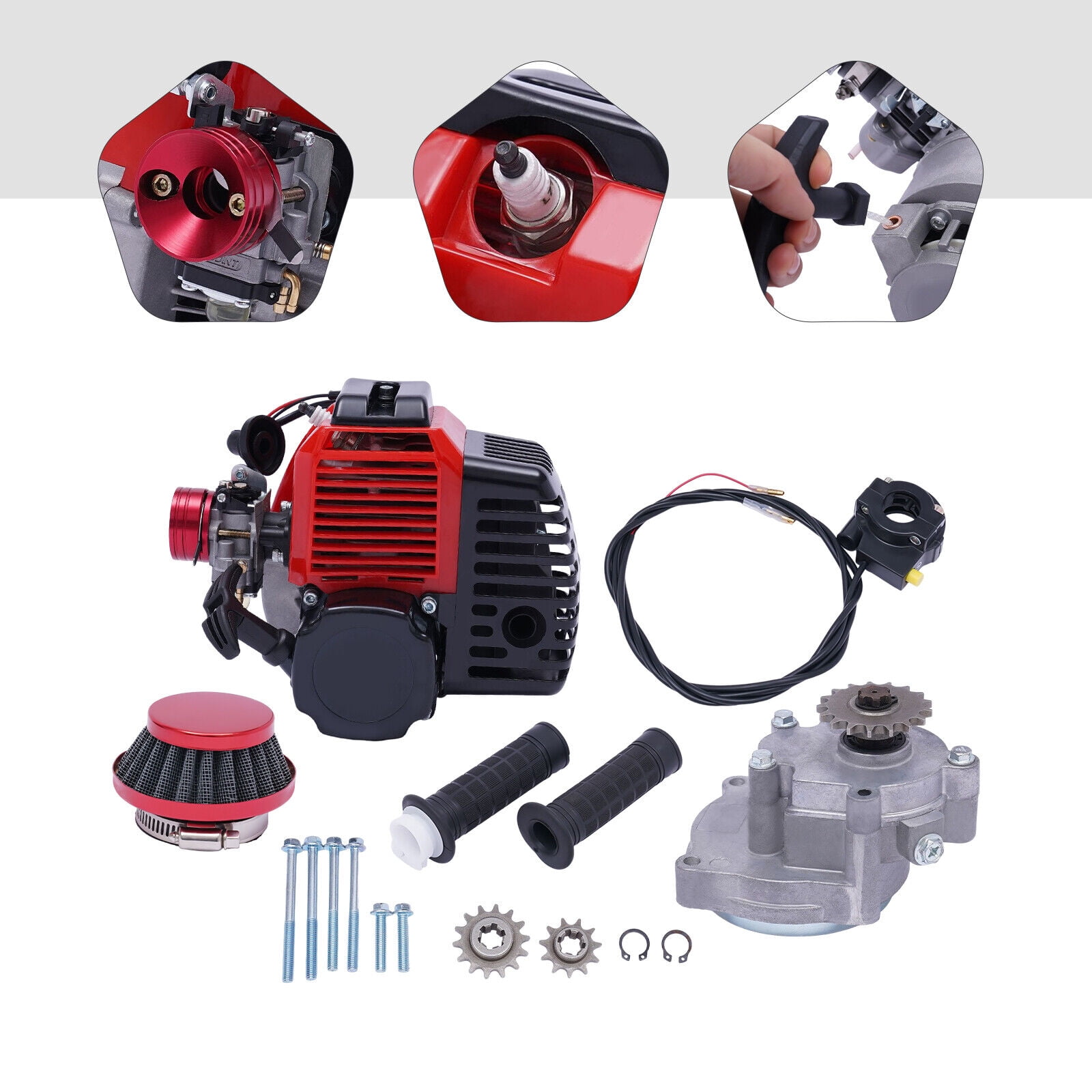 49CC 2-Stroke Motorized Engine Motor Kit for Vapor Scooter, 3HP Petrol Gas Motor Engine Pull Start Air Cooled Single Cylinder, 7000rpm