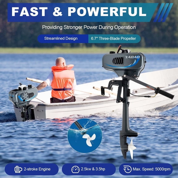 49CC 2-Stroke Outboard Motor Boat Engine W/Water Cooling CDI System Heavy Duty for Rubber Boats, Kayaks