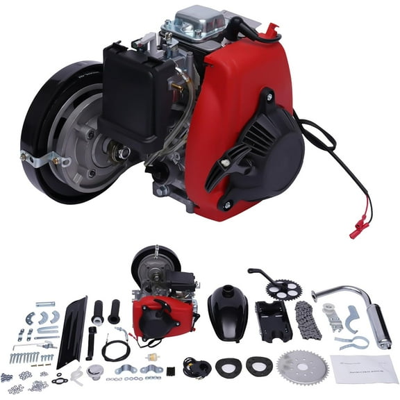 49CC 4-Stroke Motor Engine Kit Motorized Bicycle Kit Bike Engine Kit Single Cylinder Gas Petrol Motorized Bike Engine Scooter Belt Gear Fits Normal 28" V Frame Bike and 26" ATV Bike US Stock