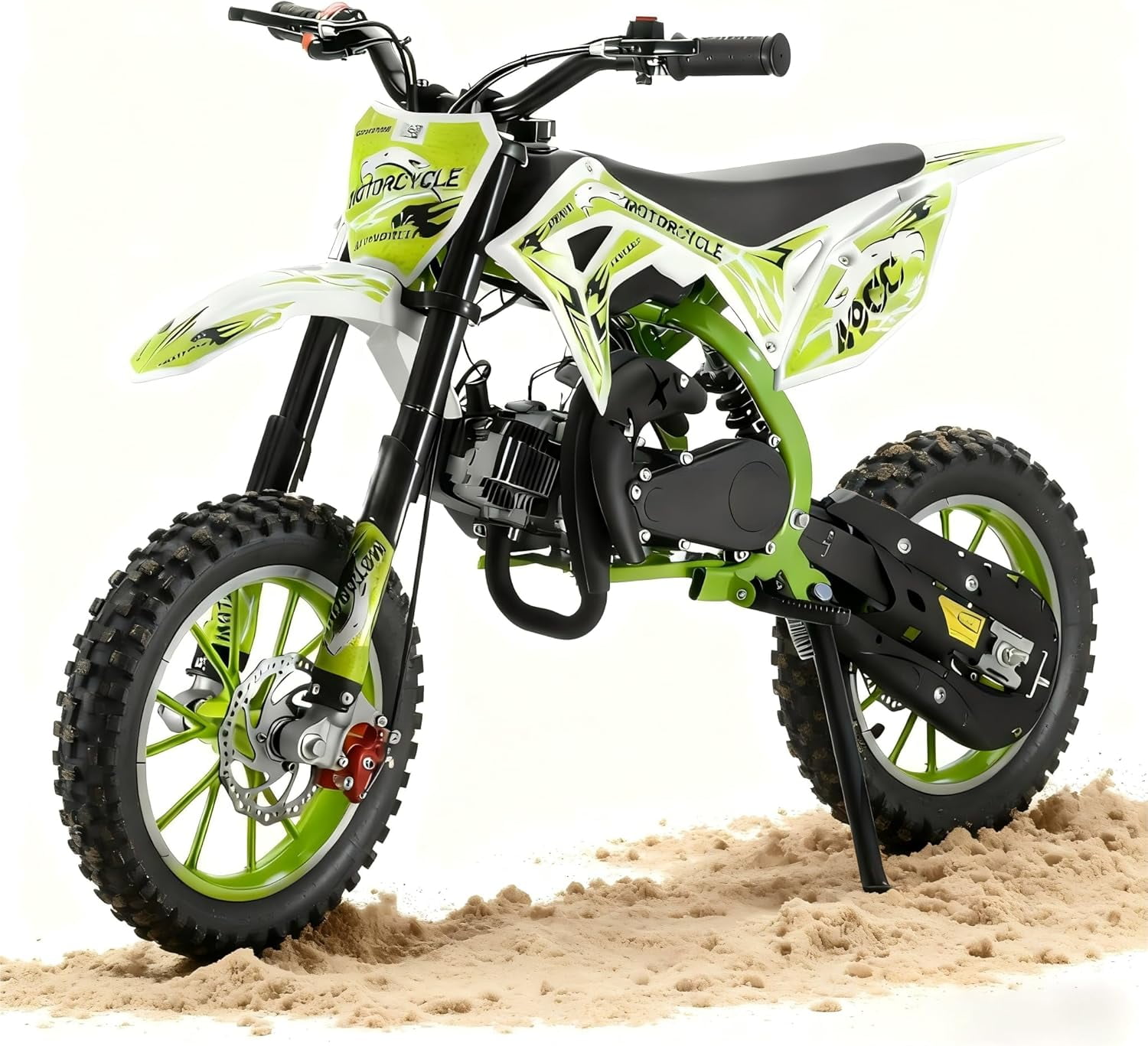 49CC Gas Dirt Bike with 30KM/H Speed, 10-Inch Off-Road Tires & Dual Disc Brakes, 150kg Capacity 2-Stroke Mini Motorcycle for Youth Beginner Riding.