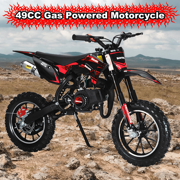 49CC Kids Dirt Bike,2-Stroke Pit Bike,Gas Dirt Bikes Motorcycle,Children Pocket Rocket Bike,Gas Power Off Road Mini Motorcycle with Front/Rear Disc Brake, Dirtbike