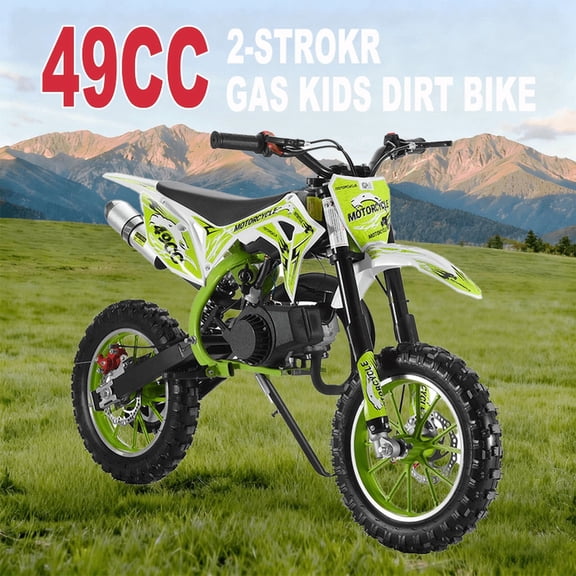 49CC Kids Dirt Bike,2-Stroke Pit Bike,Gas Dirt Bikes Motorcycle,Children Pocket Rocket Bike,Gas Power Off Road Mini Motorcycle with Front/Rear Disc Brake, Dirtbike