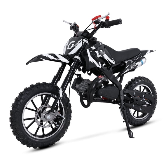 49CC Kids Gas Dirt Bike, 2-Stroke Gas Powered Motorcycle, Dual Disc Brakes, Front & Rear Shock, 10" Off-Road Tires, 28 MPH Top Speed, 132 LBS Max Load, Mini Dirtbike for Kids 8-14