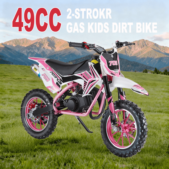 49CC Mini Dirt Bike for Adults and Children, 2-Stroke Gas Assisted Motorcycle with Front and Rear Disc Brakes Shock Absorbing Pocket Motorcycle 25 Mph Load 220 LBS