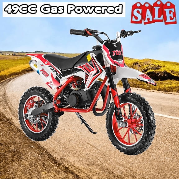 49CC Upgrade Mini Dirt Bike for Kid,2-Stroke Off Road Gas Power Motocross,Off-Road Pocket Motorcycle with Front Rear Disc Brakes,Children Trail Pocket Motorbike for Uphill & Up to 30KM/H