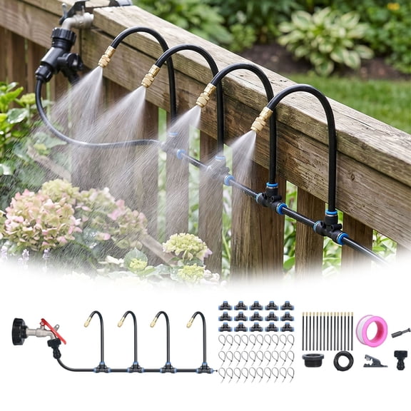 49FT Irrigation Kit - 360Â° Adjustable Mist Nozzles,Irrigation System with Timer and Low Pressure Automatic Watering System for Garden Patio Lawn