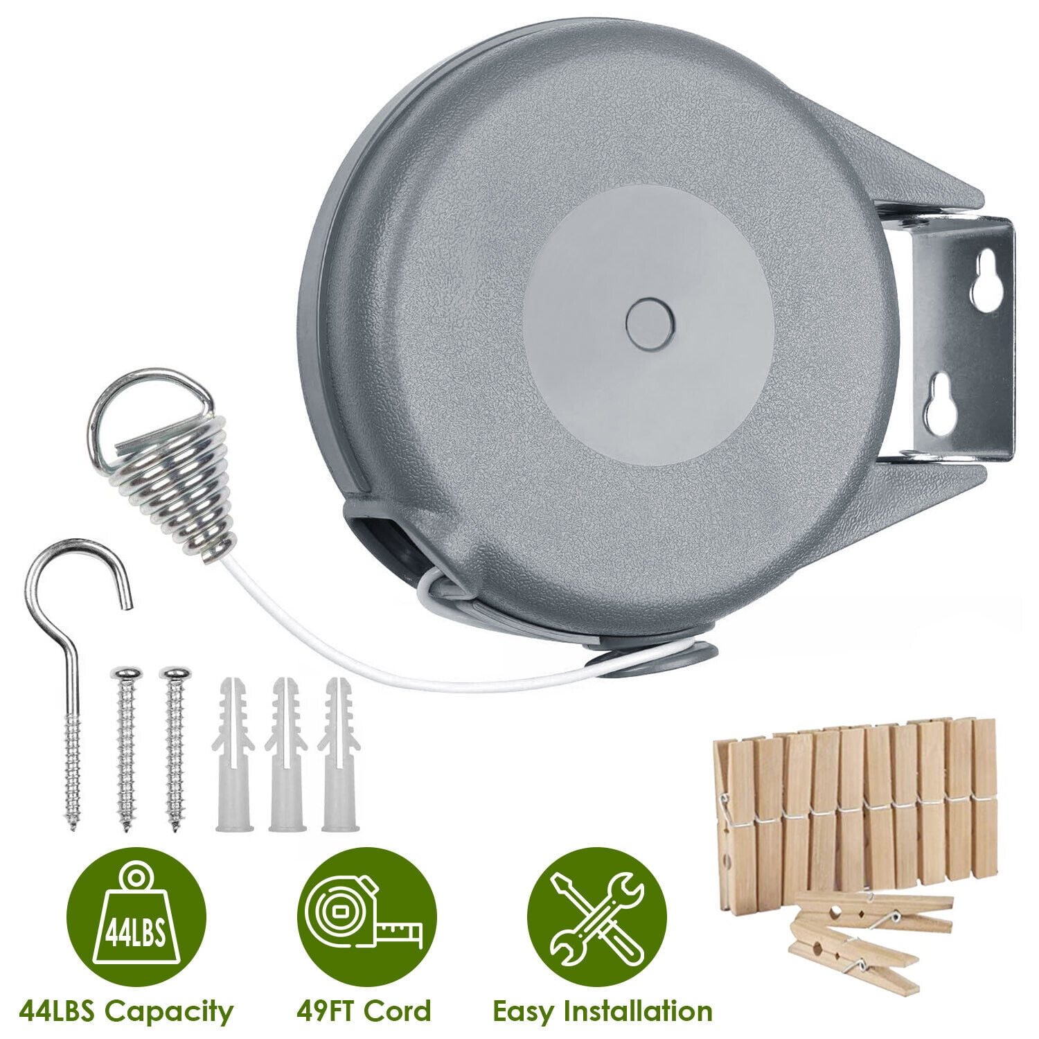 49FT Reel Outdoor Dryer Clothes Line Laundry Washing Retractable