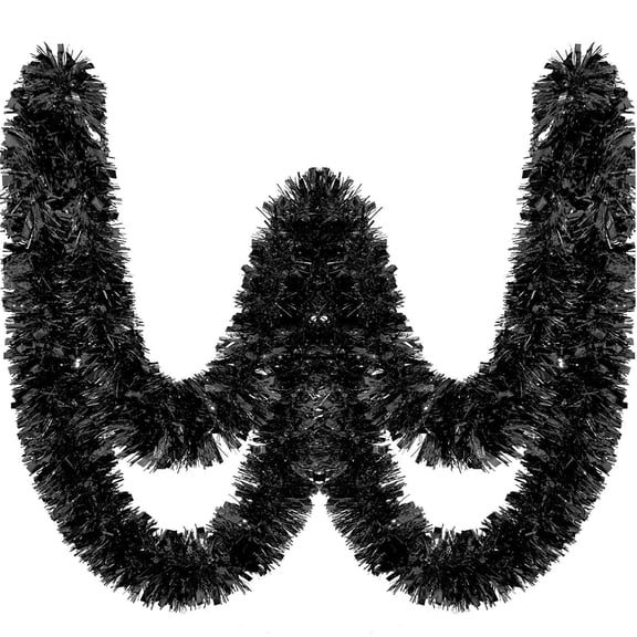 49Ft Black Christmas Tinsel Garland – Metallic Twist Shiny Hanging String Garland for Christmas Tree, Holiday Wreaths, Party Decorations, Mantel, Staircase, Indoor & Outdoor Festive Décor