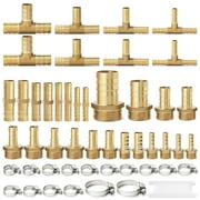 49PCS Brass Hose Barb Fittings Assortment Kits, Barb Splice/1/8" 1/4" 5/16" 3/8" 1/2" 3/4'' 1'' Barb to Male NPT Thread Air Hose Fitting/Tee with Clamps