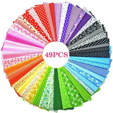 49Pcs 9.8"x9.8" Quilting Cotton Fabric Squares Quilting Supplies Multi-Color Design Printed Floral Fabric for DIY(Red/Yellow/Green/Blue/Pink/Purple/Grey/Black)