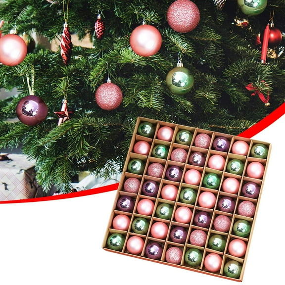 49Pcs Electroplated Christmas Ornament Balls, 1.18in Metallic Shiny Gift Box Set for Tree Home Holiday Party Decor Pink purple green