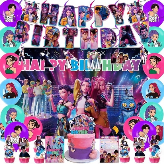 49Pcs For K-pop Movie Theme Birthday Party Decorations, Birthday Backdrop Decorations