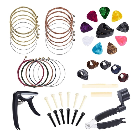 49Pcs Guitar Accessories Guitar Strings Picks Bone Bridge Picks Holder