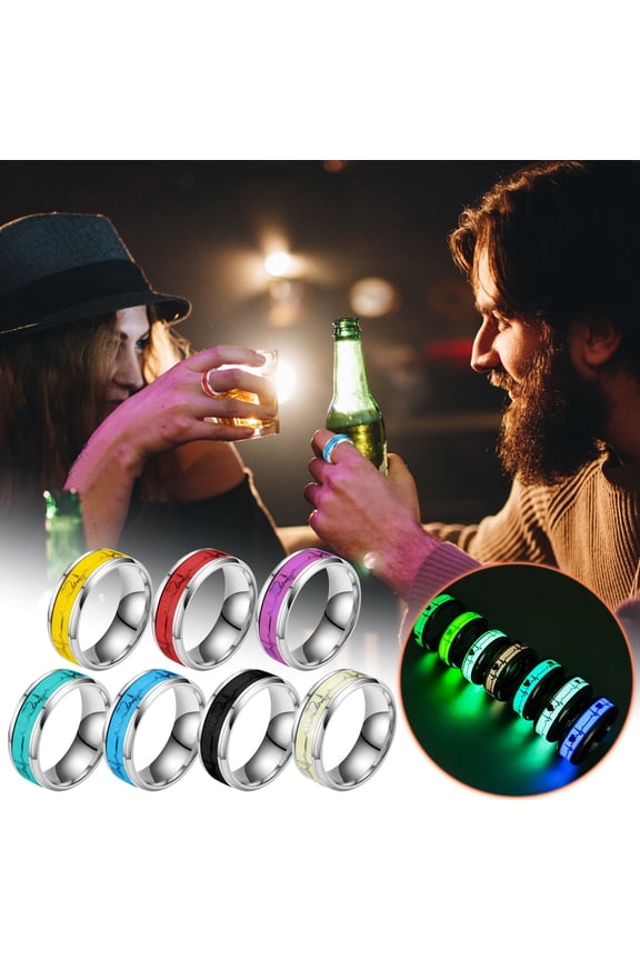 49Pcs Stainless Steel Ring, Kadlawus Stainless Steel Ring, ECG Heartbeat Couple Ring with Glow in the Dark Design, Unisex Jewelry for Men and Women, Gift for Valentine, Anniversary