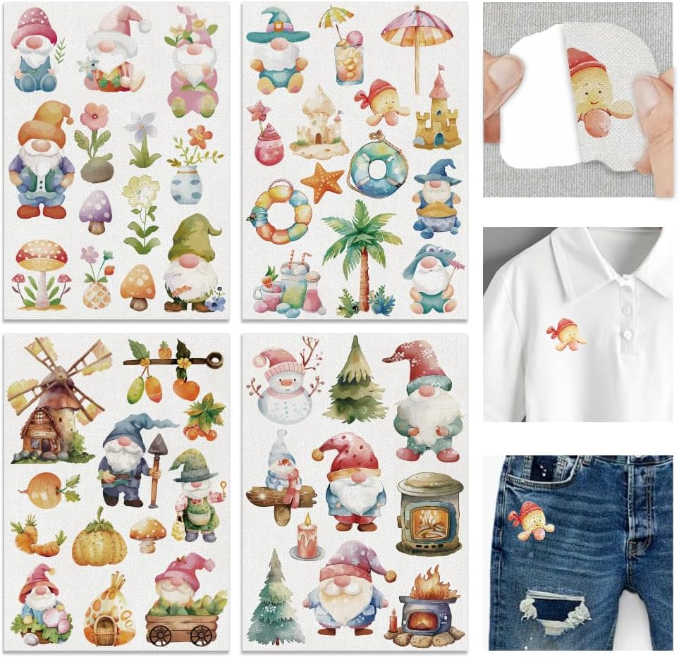 49Pcs Water Soluble Embroidery Stabilizers Four Seasons Gnome Pattern