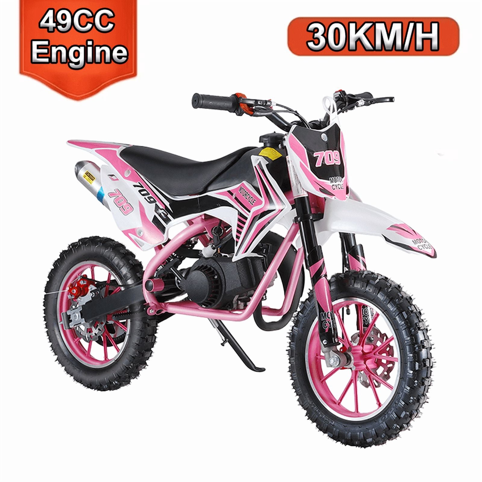 49cc Gas Dirt Bike - 2 Stroke Motorcycle with Off-Road Tires, Dual Disc Brakes & Shock Absorbers - Beginner Motocross Bike with Comfort Seat Cushion for Youth Children Riders