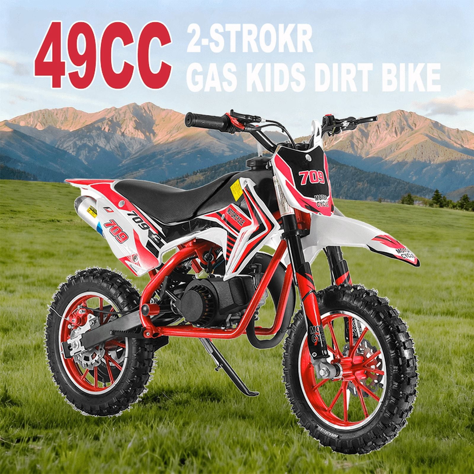 49cc 2-Stroke Dirt Bike for Adults & Kids, Mini Dirt Bike Gas Powered Off Road Trail Bike with Speeds up to 40KM/H for Uphill and Off-Road Conditions, Motorcycle Support 220LBS