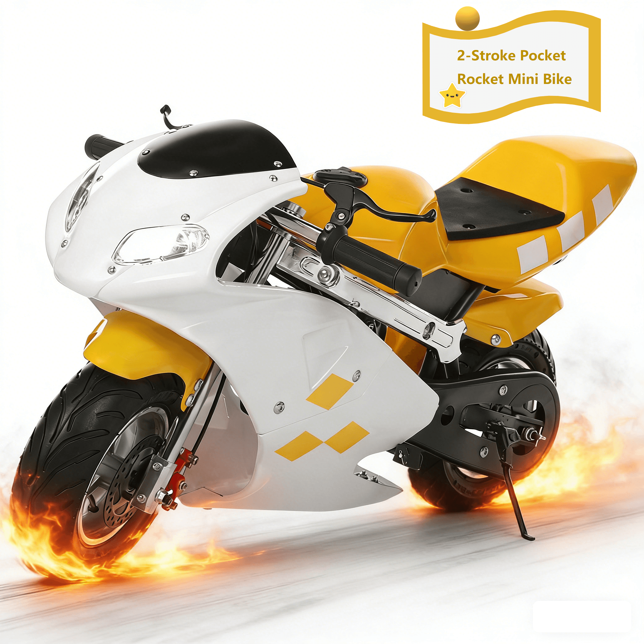 AurumEdge 49cc 2 Stroke Dirt Bike for Kids & Youth,Mini Motorcycle Motorbike Beach Off Road Vehicles, Dual Headlights, Up to 20Mph, Weight Support Up to 170LBS, 20 Miles Range White & Yellow