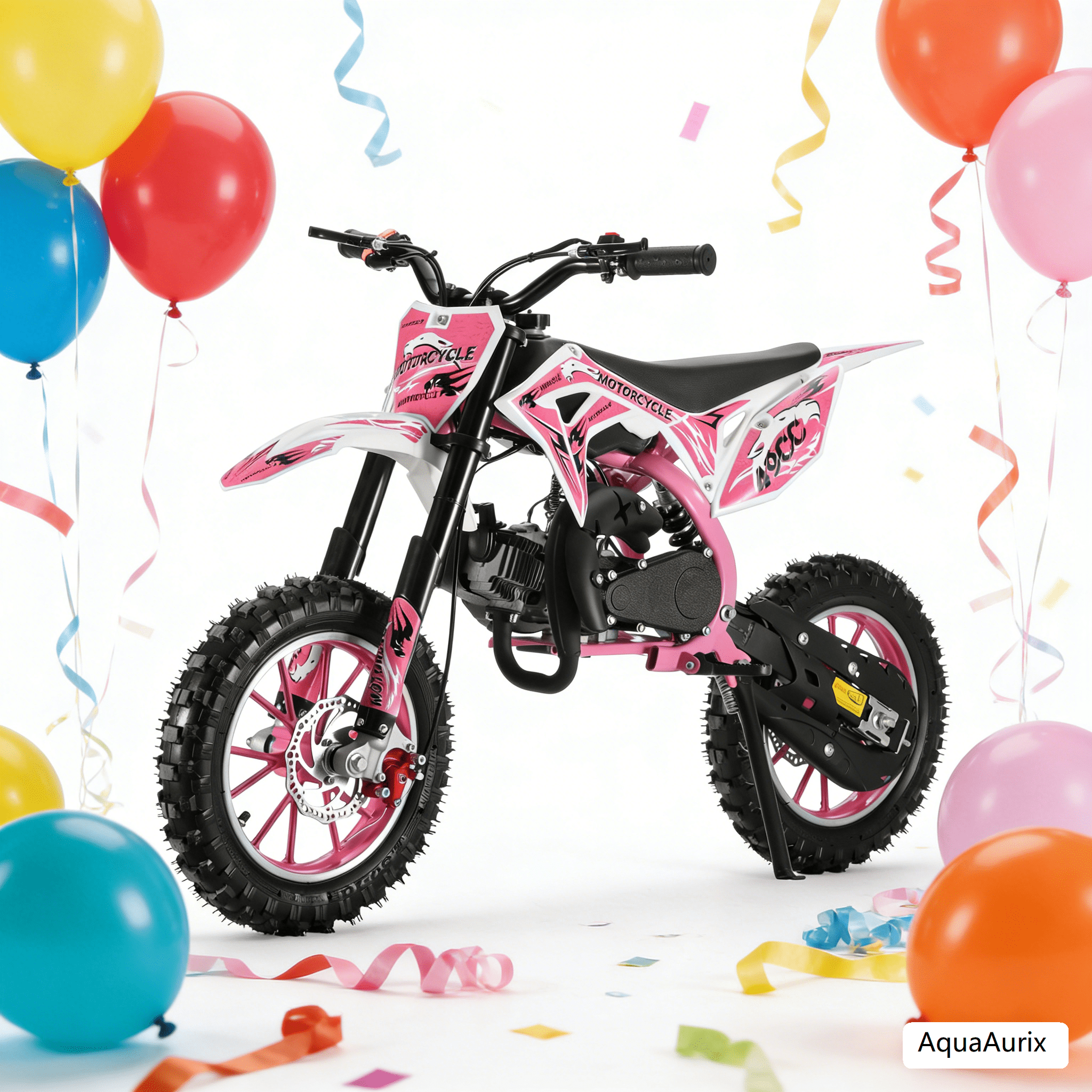 49cc 2-Stroke Gas Dirt Bike for Kids 6-12, Mini Pit Bike Motorcycle with Front & Rear Disc Brakes, Off-Road Mini Dirtbike, 330Lbs Max Load, Gas Powered Pocket Bike for Boys & Girls (Pink)