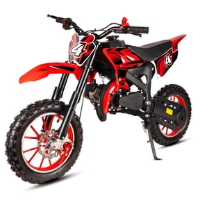 49cc 2-Stroke Gas Dirt Bike for Kids 8+, Mini Gas Powered Dirt Bike with Front & Rear Suspension, Disc Brakes, Adjustable Speed Control, Kill Switch, Pull Start, 28 MPH, Black
