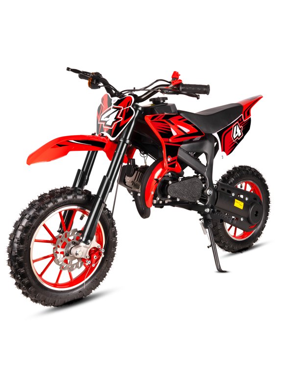 49cc 2-Stroke Gas Dirt Bike for Kids 8+, Mini Gas Powered Dirt Bike with Front & Rear Suspension, Disc Brakes, Adjustable Speed Control, Kill Switch, Pull Start, 28 MPH, Black