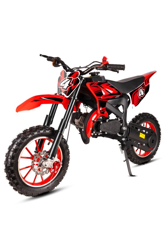 49cc 2-Stroke Gas Dirt Bike for Kids 8+, Mini Gas Powered Dirt Bike with Front & Rear Suspension, Disc Brakes, Adjustable Speed Control, Kill Switch, Pull Start, 28 MPH, Black