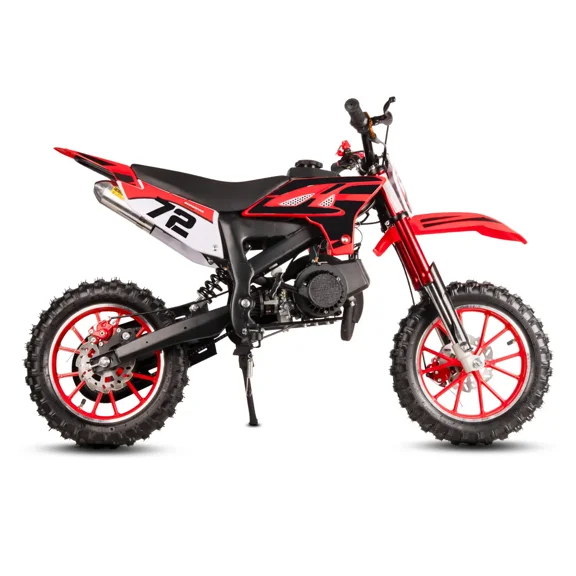 49cc 2-Stroke Gas Dirt Bike for Kids 8+, Mini Gas Powered Dirt Bike with Front & Rear Suspension, Disc Brakes, Adjustable Speed Control, Kill Switch, Pull Start, 28 MPH, Red