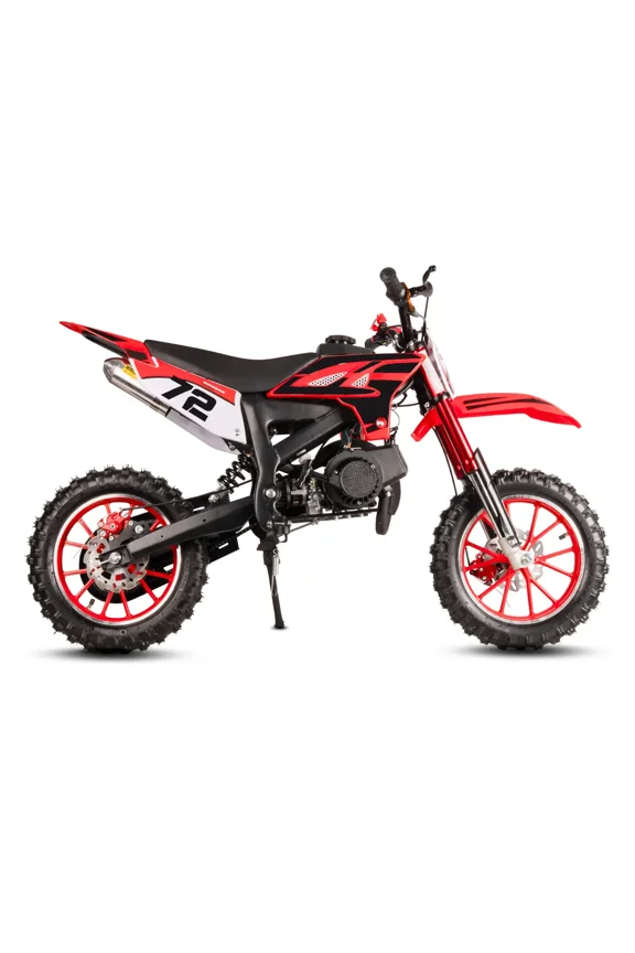 49cc 2-Stroke Gas Dirt Bike for Kids 8+, Mini Gas Powered Dirt Bike with Front & Rear Suspension, Disc Brakes, Adjustable Speed Control, Kill Switch, Pull Start, 28 MPH, Red