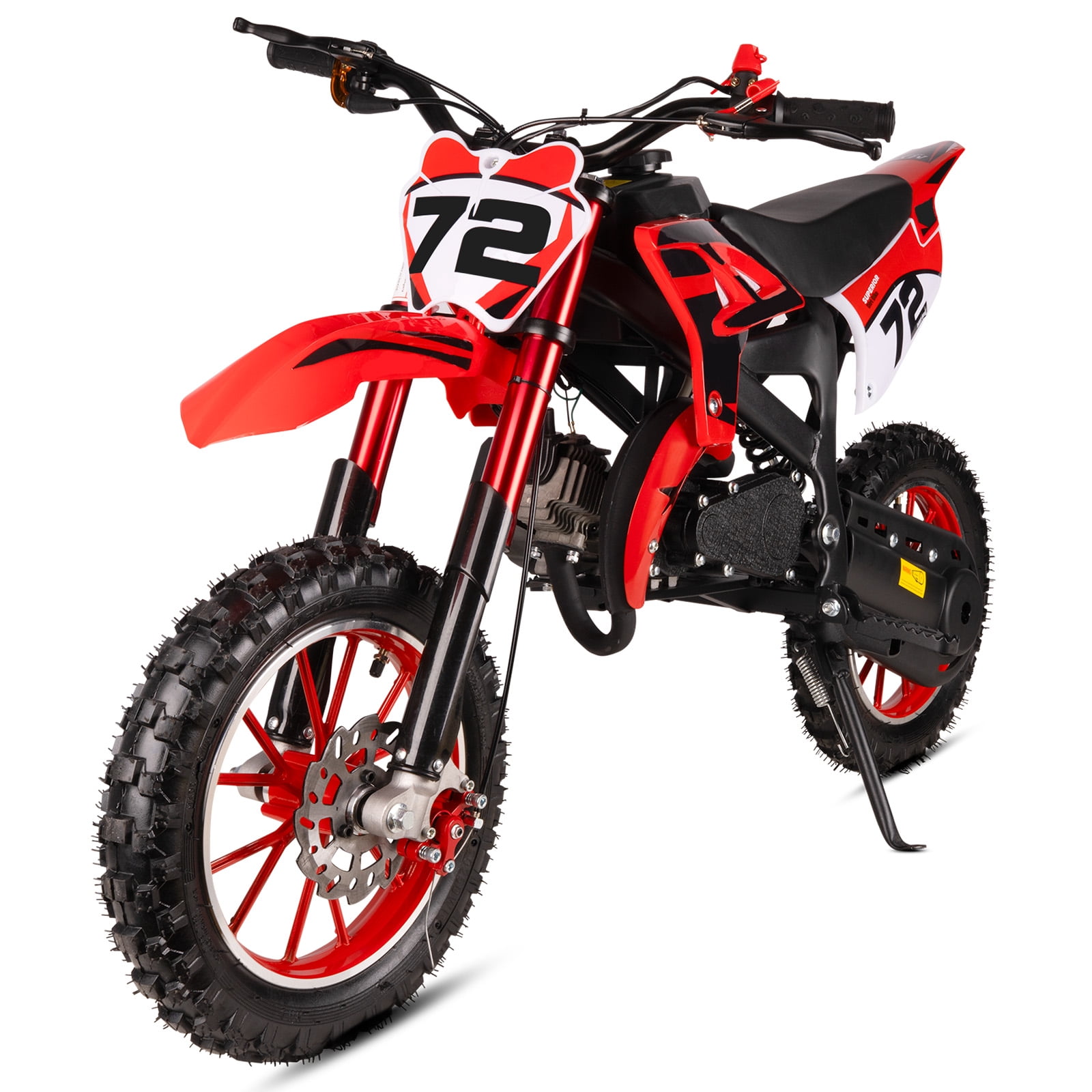 49cc 2-Stroke Gas Dirt Bike for Kids 8+, Mini Gas Powered Dirt Bike with Front & Rear Suspension, Disc Brakes, Adjustable Speed Control, Kill Switch, Pull Start, 28 MPH, Red