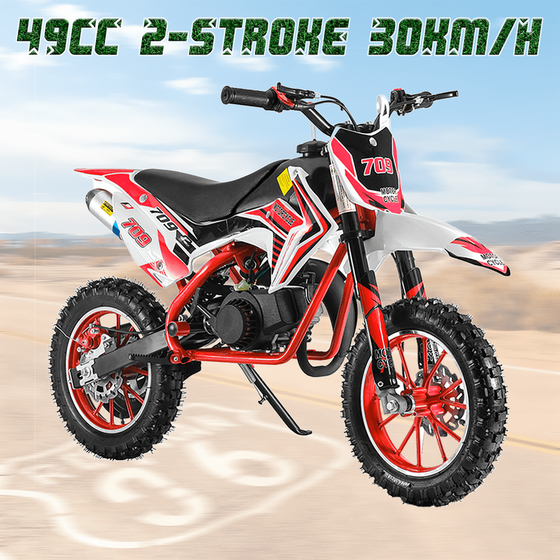 49cc 2-Stroke Gas Power Motocross Dirt Bike for Kids - Front Rear Disc Brakes, Mini Motorcycle Pocket Motorbike - Christmas, Halloween, Birthday Gifts