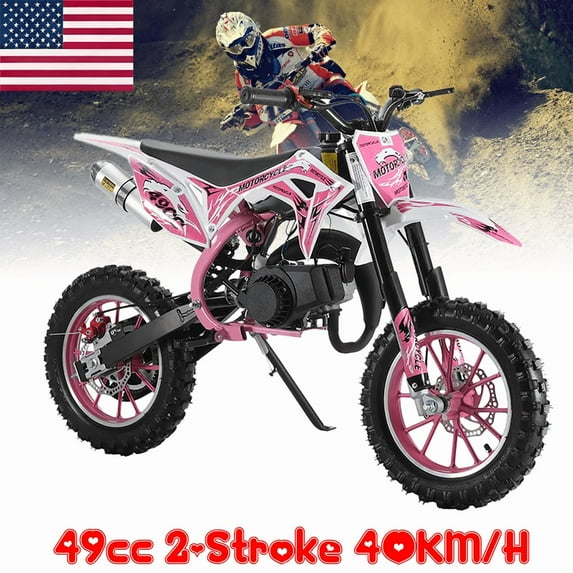 49cc 2-Stroke Kids Dirt Bike, Dirt Bike for Kids 8-14, Gas Power Pocket Rocket Bike with 10" Wheel & Front Rear Disc Brakes, Off Road Mini Motorcycle Max Speed 40KM/H