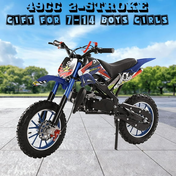 49cc 2-Stroke Kids Dirt Bike, Dirt Bike for Kids 8-14, Gas Power Pocket Rocket Bike with 10" Wheel & Front Rear Disc Brakes, Off Road Mini Motorcycle Max Speed 40KM/H