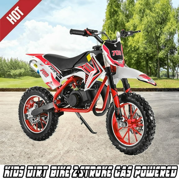 49cc 2-Stroke Kids Dirt Bike, Gas Power Motocross with Front and Rear Disc Brakes, Gas-Powe Mini Bike, Off-Road Mini Motorcycle for Children, Shock Absorption Springs, Soft Seat Cushion