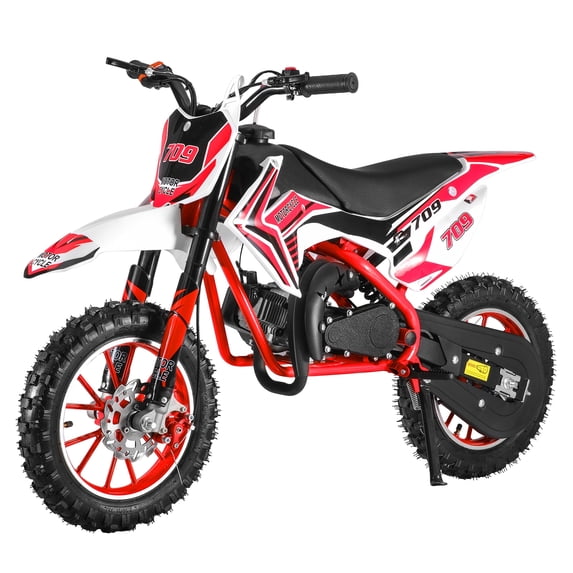 49cc 2-Stroke Kids Dirt Bike, Gas Power Motocross, Off Road Mini Motorcycle, Pocket Motorbike with Front Rear Disc Brakes, Racing Max Speed 30KM/H (Red)-Red