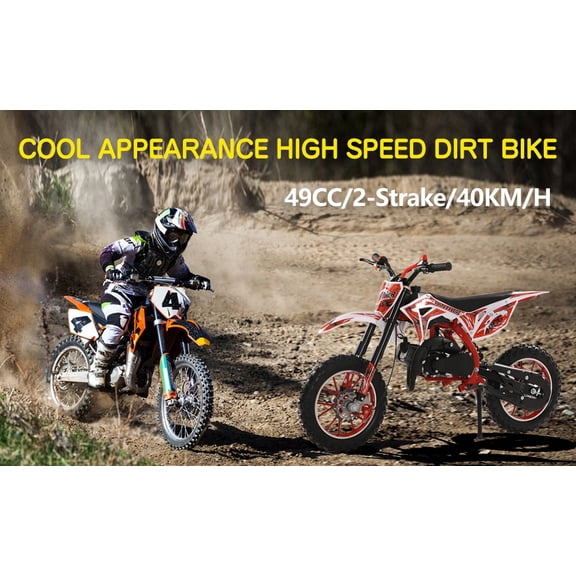 49cc 2-Stroke Kids Dirt Bike, Gas Power Motocross, Off Road Mini Motorcycle, Pocket Motorbike with Front Rear Disc Brakes, Racing Max Speed 40KM/H (Red) TidBay