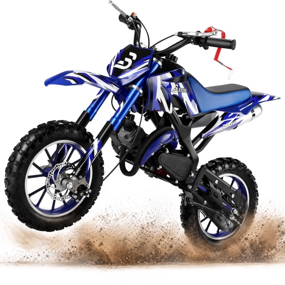 49cc 2-Stroke Kids Dirt Bike, Gas Powered Mini Dirt Bike for Boys and Girls 5-13, Motorcycle with 25mph Max Speed, 2.5-10" Off Road Tires, Front and Rear Suspension & Dual Disc Brakes, Blue