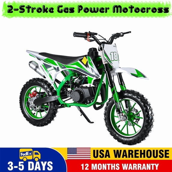 49cc 2-Stroke Kids Dirt Bike, Gas Powered Motocross Kids Mini Motorcycle, Off-Road Motorbike with Front & Rear Disc Brakes, Pull Start, 10-inch Anti-Slip Tires Mini Pocket Motorcycle 40KM/H