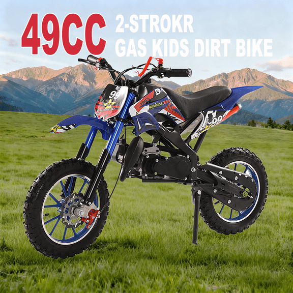 49cc 2-Stroke Kids Dirt Bike, Gas Powered Motocross Kids Mini Motorcycle, Off-Road Motorbike with Front & Rear Disc Brakes, Pull Start, 10-inch Anti-Slip Tires Mini Pocket Motorcycle 40KM/H